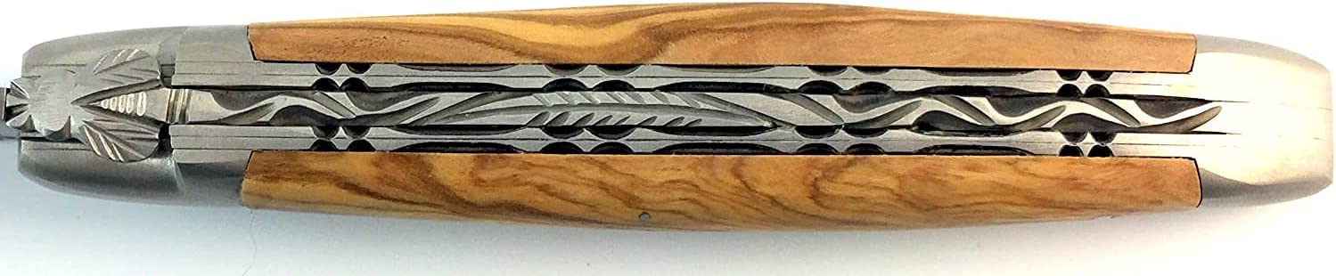 Laguiole en Aubrac Damascus Steel Knife with Olive Wood Handle, 4.75-Inches