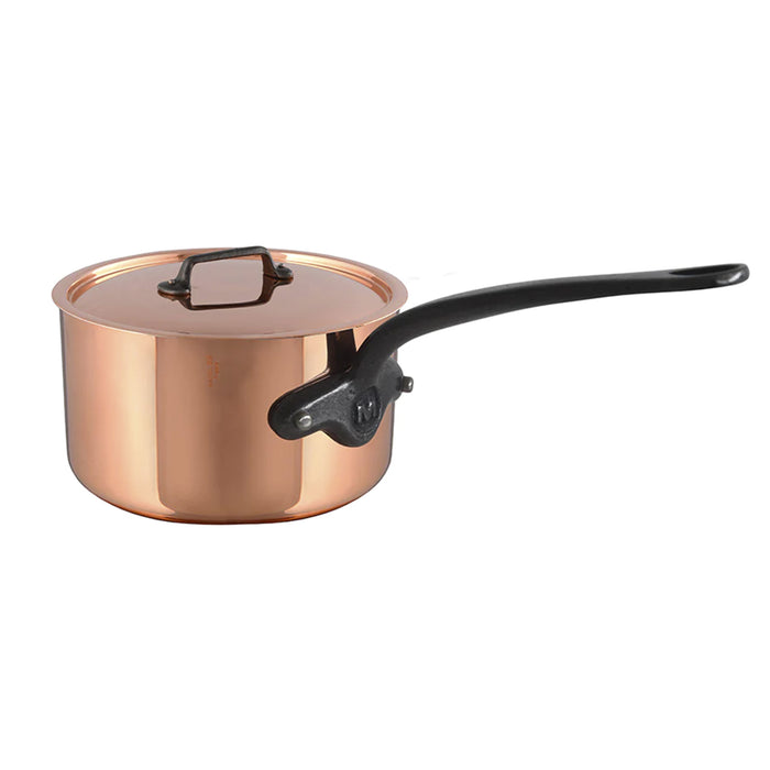 Mauviel M'150ci Copper Sauce pan with Cast Iron Handle & Lid, 1.26-Quart