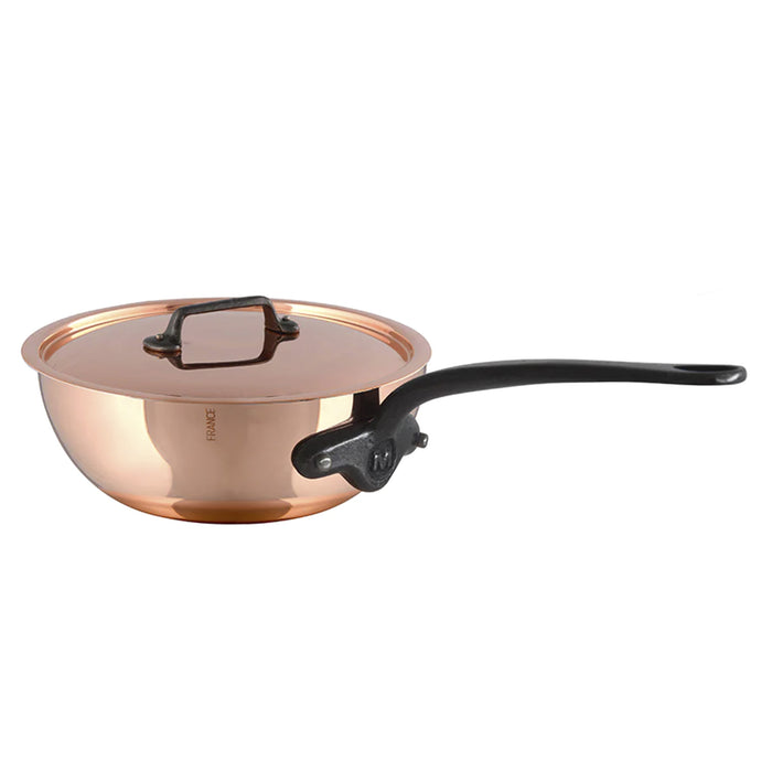Mauviel M'150ci Copper Curved Splayed Saute Pan with Cast Iron Handle & Lid, 2.1-Quart