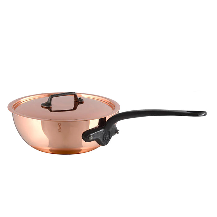 Mauviel M'150ci Copper Curved Splayed Saute pan With Cast Iron Handle & Copper Lid, 3.6-Quart