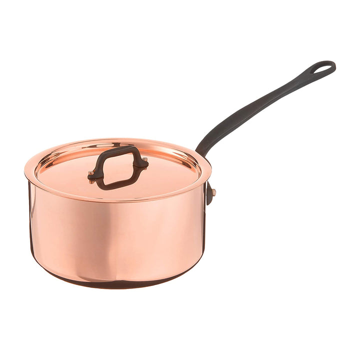 Mauviel M'150C Copper Sauce pan with Cast Iron Handle & Lid, 1.9-Quart