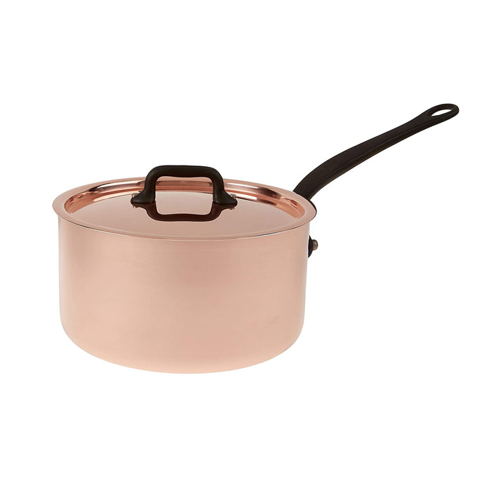 Mauviel M'250C Copper Sauce pan with Cast Iron Handle & Lid, 2.7-Quart