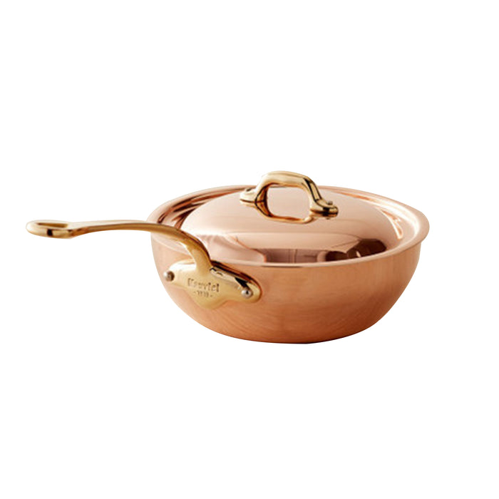 Mauviel M'150b Copper Curved Splayed Saute pan with Bronze Handles and Copper Lid