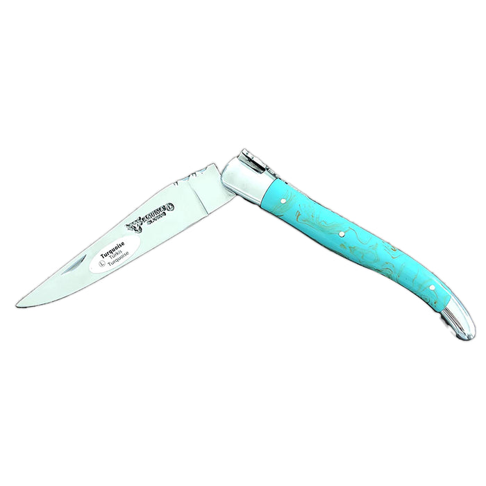 Laguiole en Aubrac Stainless Steel Knife with Turquoise Handle, 4.75-Inches