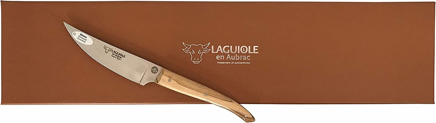 Laguiole en Aubrac Stainless Steel Utility/Paring Knife With Olive Wood Handle, 4-Inches