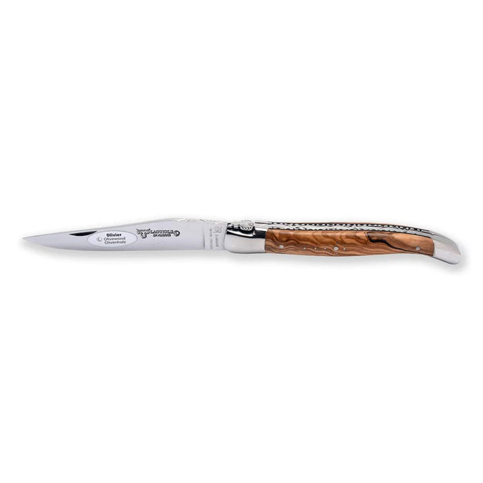 Laguiole en Aubrac Stainless Steel Folding Knife with Olive Wood Handle, 4.75-Inches