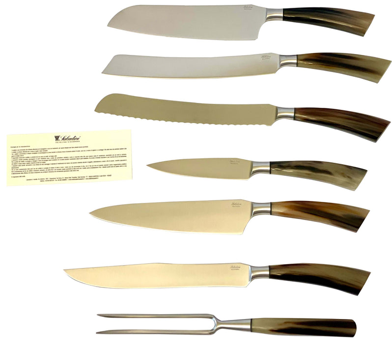 Coltelleria Saladini 7-Piece Knife Block Set with Ox Horn Handle