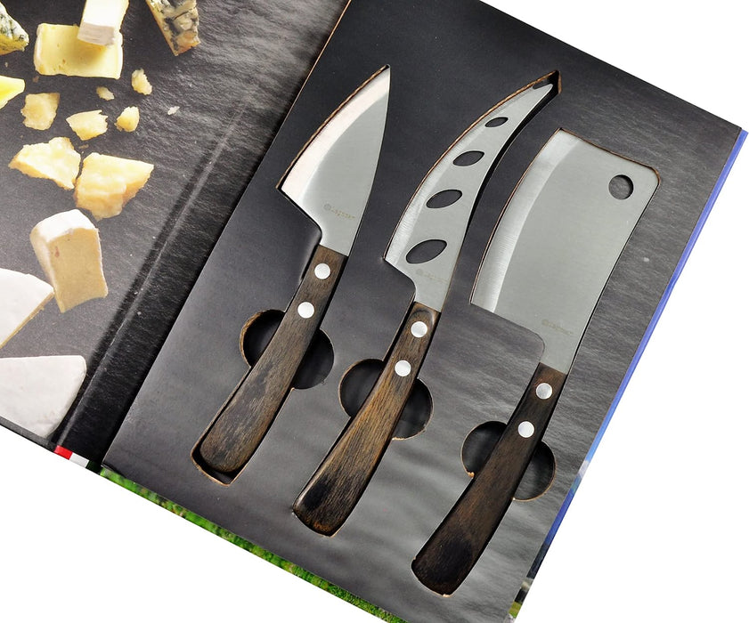 Legnoart Stainless Steel Latte Vivo 3 Piece Cheese Knife Set with Dark Wood Handle