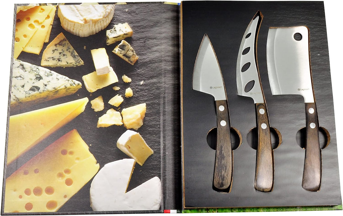 Legnoart Stainless Steel Latte Vivo 3 Piece Cheese Knife Set with Dark Wood Handle