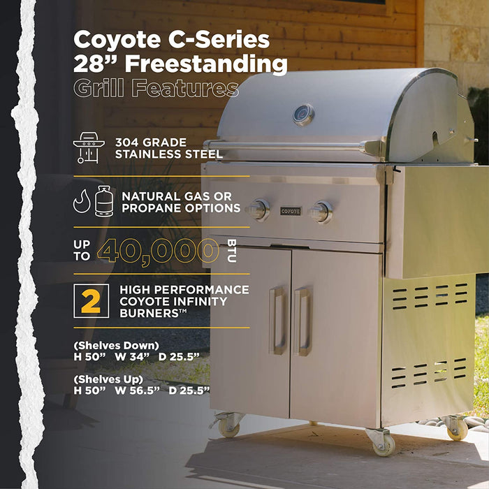 Coyote C-Series Freestanding Liquid Propane Gas Grill with 2 Infinity Burners, 28-Inches