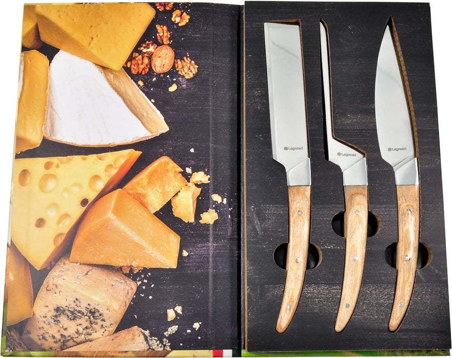 Legnoart Caseus 3 Piece Cheese Knife Set with Light Wood Handle