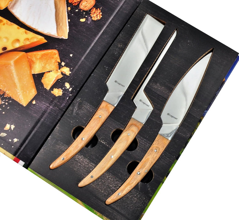 Legnoart Caseus 3 Piece Cheese Knife Set with Light Wood Handle