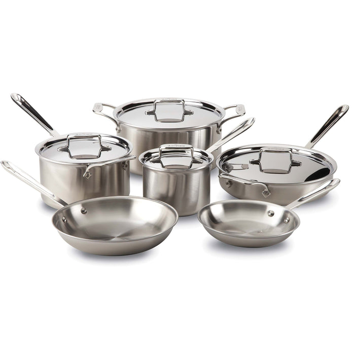 All Clad BD005710-R D5 Brushed Stainless Steel 10-Piece Cookware Set