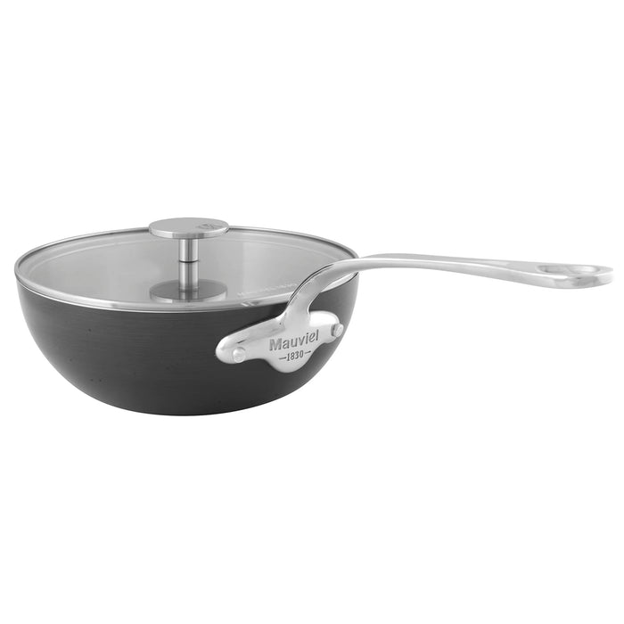 Mauviel M'Stone3 Aluminum Curved Splayed Saute pan With Stainless Steel Handle & Glass Lid, 2-Quart