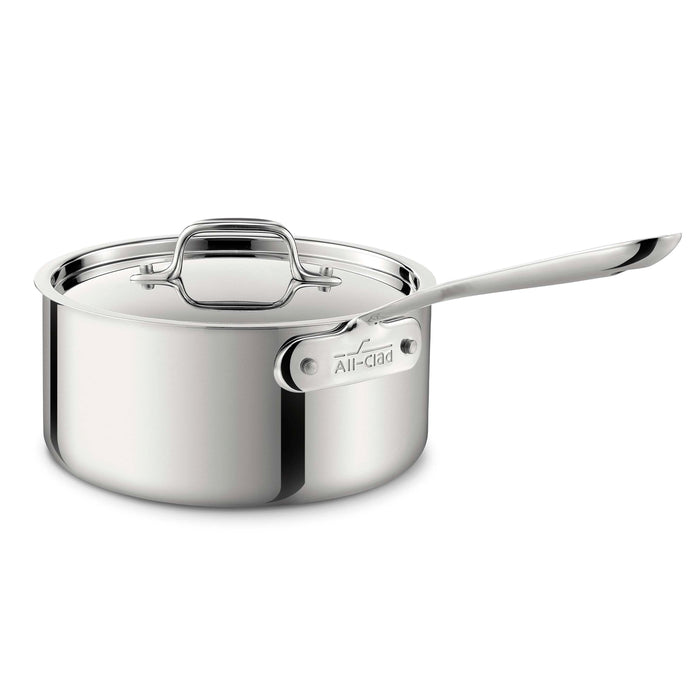 All Clad 4203.5 3-ply Polished Stainless Steel Sauce Pan with Lid, 3.5-Quart