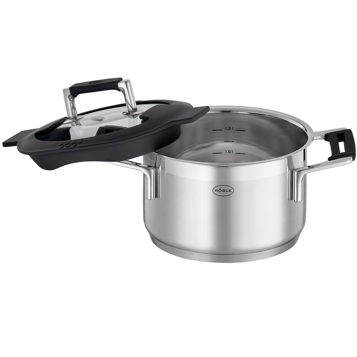 Rosle Silence Pro Stainless Steel High Casserole with Lid, 6.2-Inches