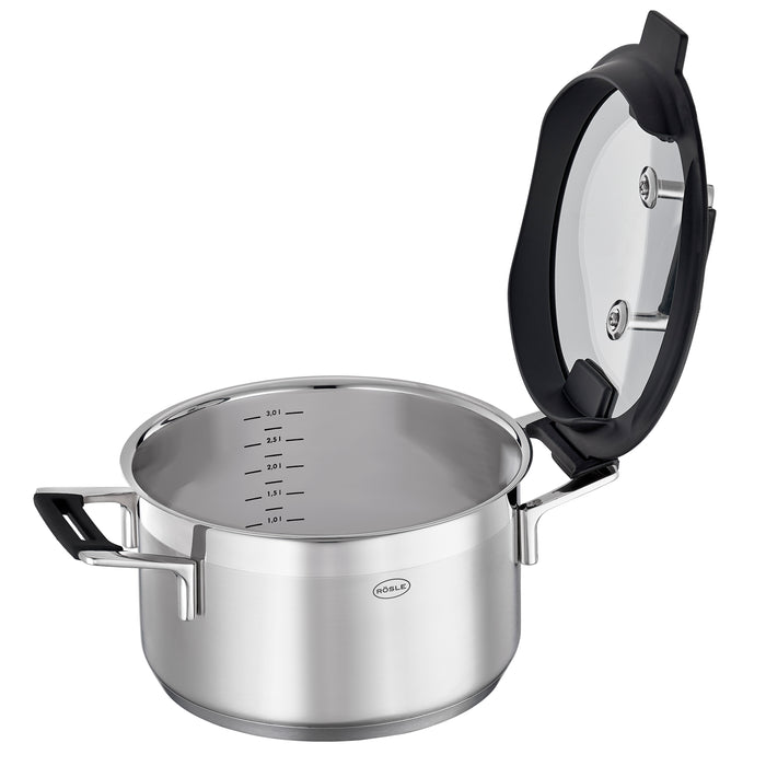 Rosle Silence Pro Stainless Steel High Casserole with Lid, 7.87-Inches