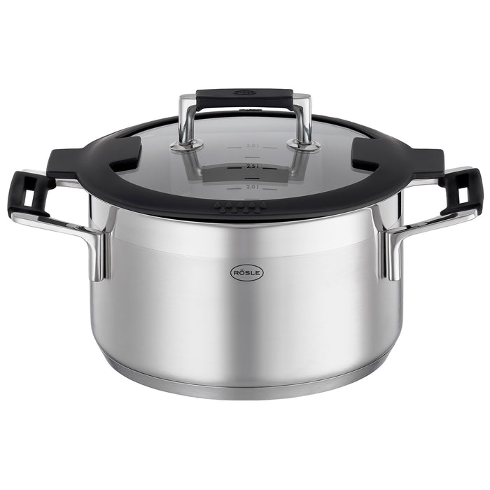 Rosle Silence Pro Stainless Steel High Casserole with Lid, 7.87-Inches
