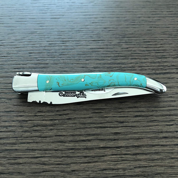 Laguiole en Aubrac Stainless Steel Knife with Turquoise Handle, 4.75-Inches