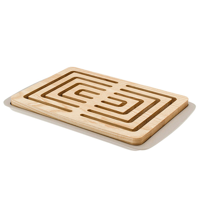 Legnoart Vitto Light Ash Wood Bread Cutting Board with Crumb Tray in Wood Fiber