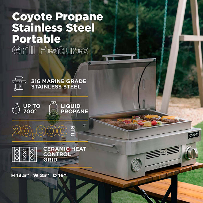 Coyote Portable Propane Gas Grill, 25-Inches