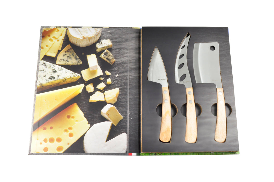 Legnoart Stainless Steel Latte Vivo 3 Piece Cheese Knife Set with Light Wood Handle