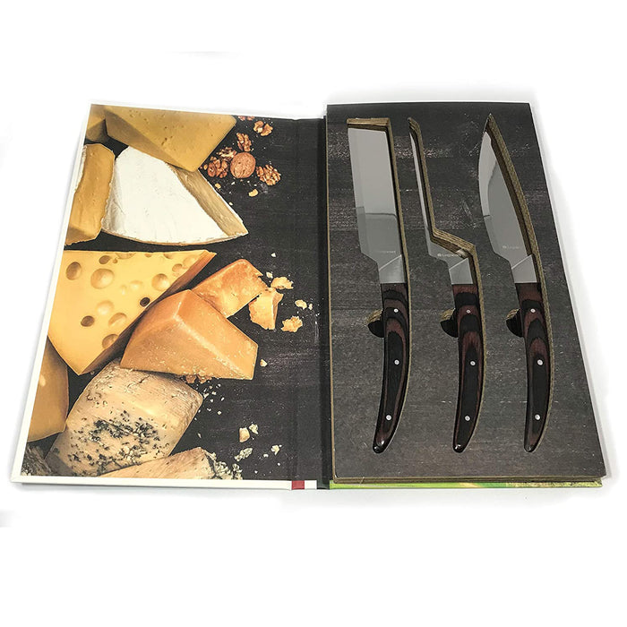 Legnoart Caseus 3-Piece Cheese Knife Set with Dark Wood Brown Handle