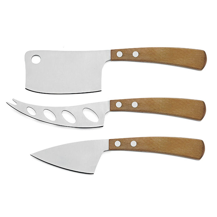 Legnoart Stainless Steel Latte Vivo 3 Piece Cheese Knife Set with Light Wood Handle in Wooden Crate