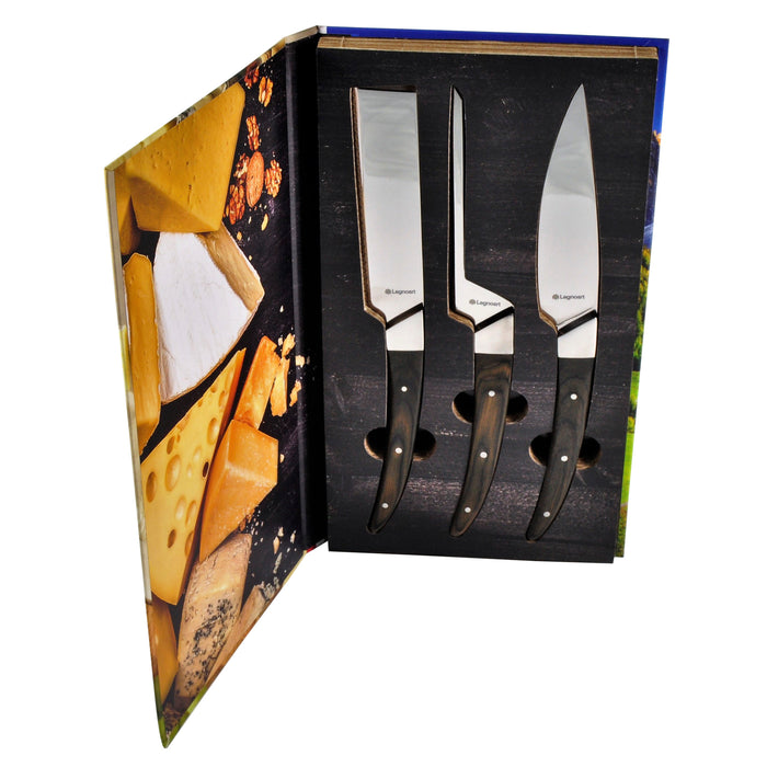 Legnoart Caseus 3 Piece Cheese Knife Set with Dark Wood Handle