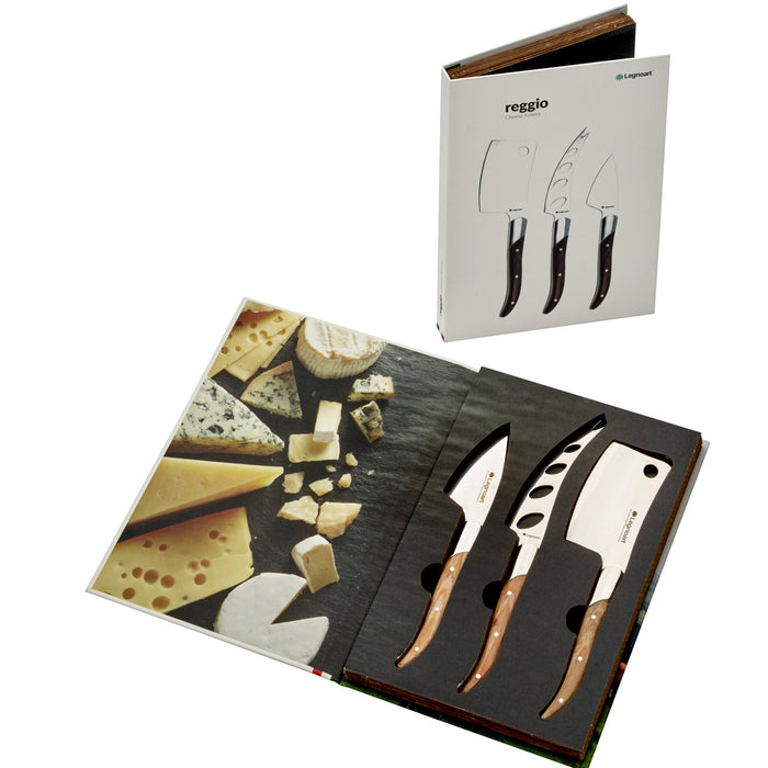 Legnoart Stainless Steel Reggio 3 Piece Cheese Knife Set with Dark Wood Handle