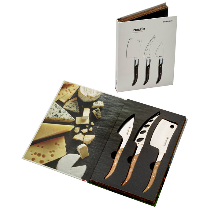 Legnoart Stainless Steel Reggio 3 Piece Cheese Knife Set with Light Wood Handle
