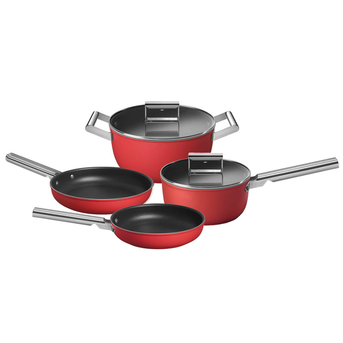 Smeg 50's Style Non-Stick Red 6-Piece Cookware Set