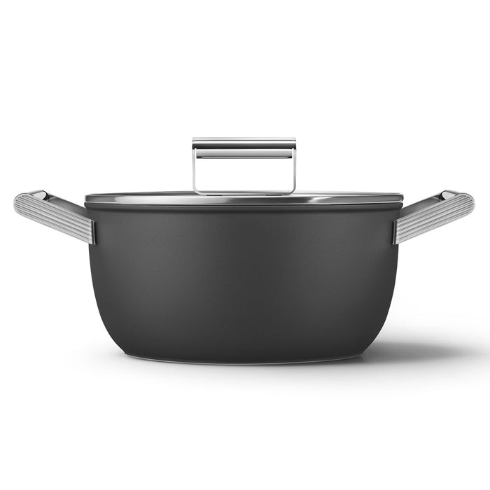 Smeg Cookware 50's Style Non-Stick Black Casserole Dish with Lid, 5-Quart