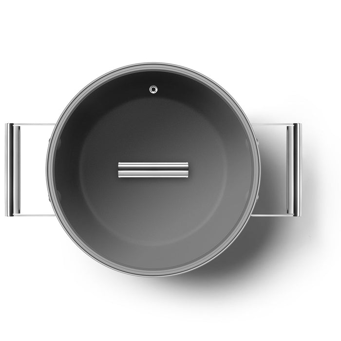 Smeg Cookware 50's Style Non-Stick Black Casserole Dish with Lid, 5-Quart