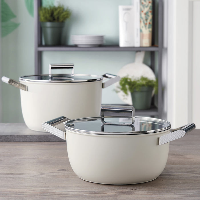 Smeg Cookware 50's Style Non-Stick Cream Casserole Dish with Lid, 5-Quart