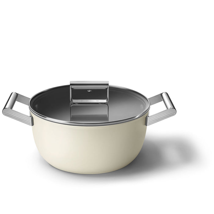 Smeg Cookware 50's Style Non-Stick Cream Casserole Dish with Lid, 5-Quart