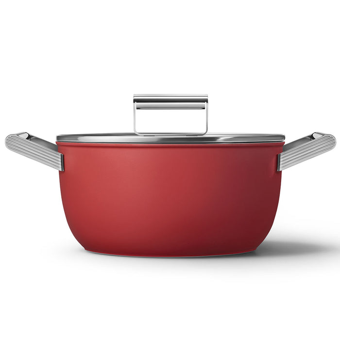 Smeg Cookware 50's Style Non-Stick Red Casserole Dish with Lid, 5-Quart