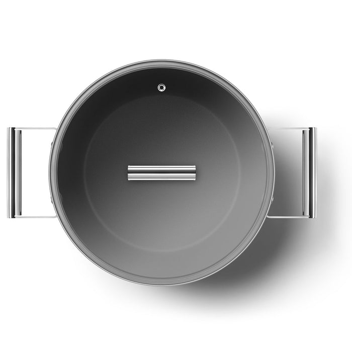 Smeg Cookware 50's Style Non-Stick Black Casserole Dish with Lid, 8-Quart