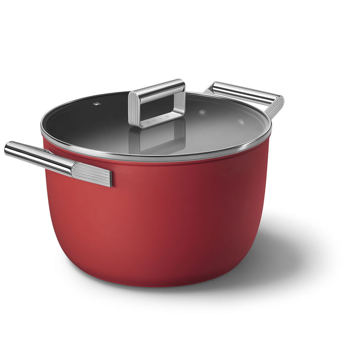 Smeg Cookware 50's Style Non-Stick Red Casserole Dish with Lid, 8-Quart