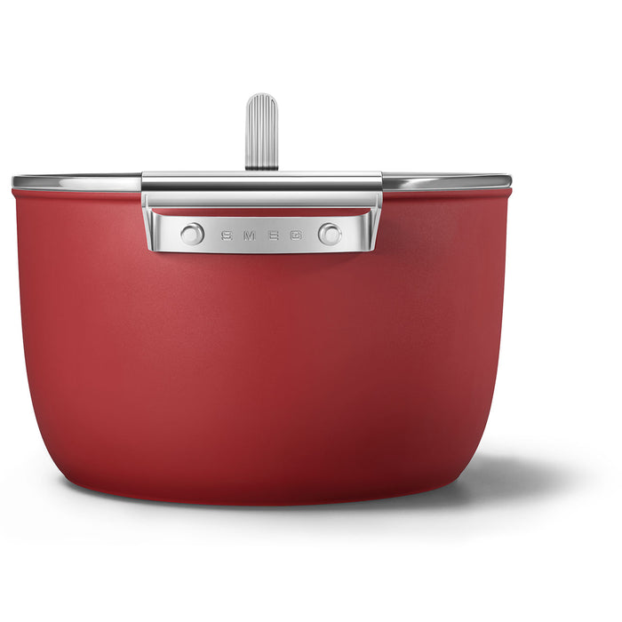Smeg Cookware 50's Style Non-Stick Red Casserole Dish with Lid, 8-Quart