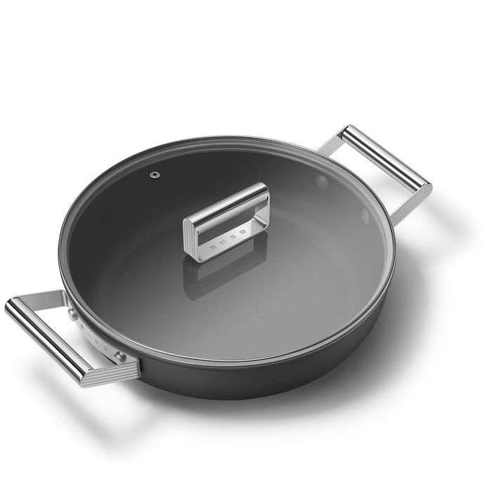 Smeg Cookware 50's Style Non-Stick Black Deep Pan with Lid, 4-Quart