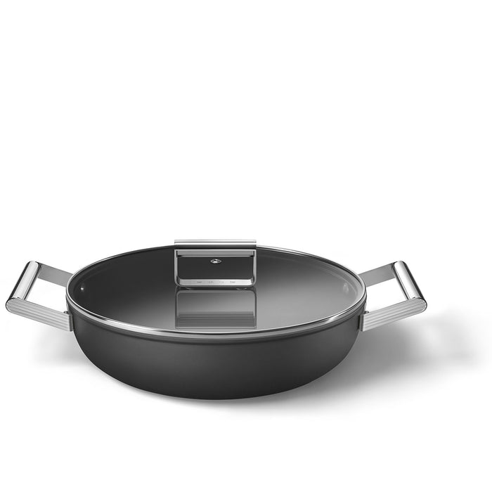 Smeg Cookware 50's Style Non-Stick Black Deep Pan with Lid, 4-Quart