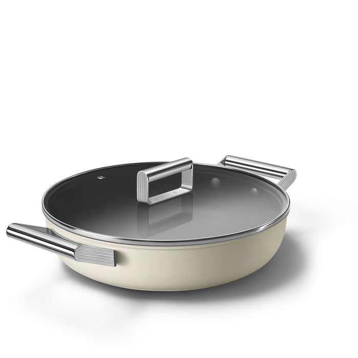 Smeg Cookware 50's Style Non-Stick Cream Deep Pan with Lid, 4-Quart