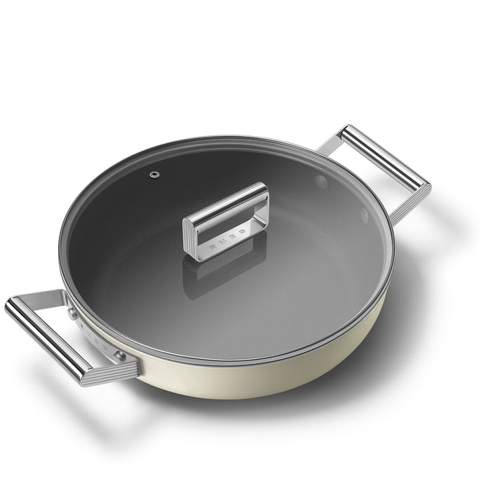 Smeg Cookware 50's Style Non-Stick Cream Deep Pan with Lid, 4-Quart