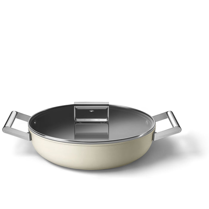 Smeg Cookware 50's Style Non-Stick Cream Deep Pan with Lid, 4-Quart