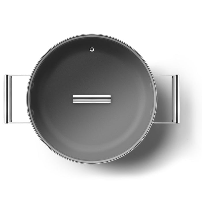 Smeg Cookware 50's Style Non-Stick Cream Deep Pan with Lid, 4-Quart