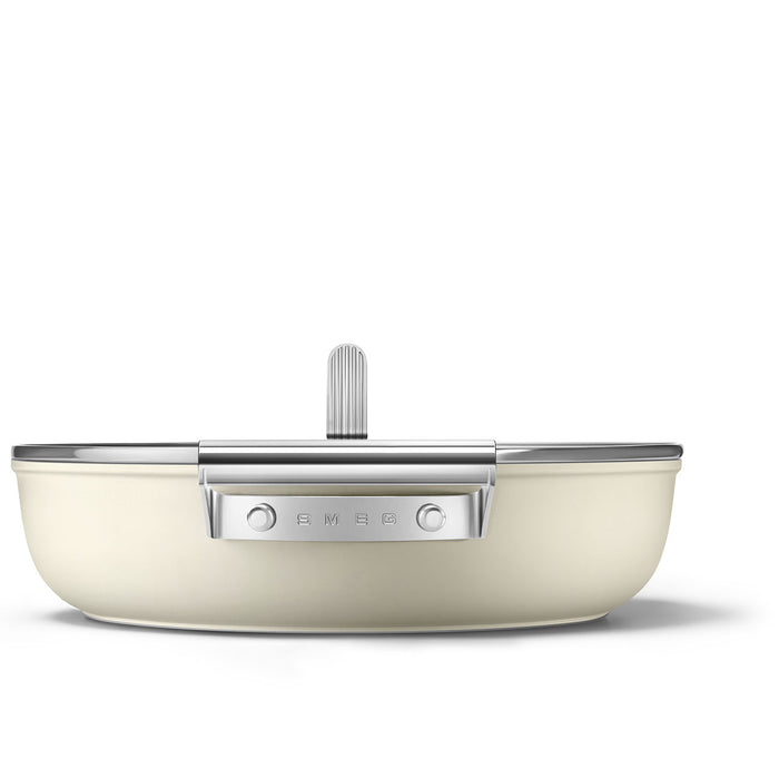 Smeg Cookware 50's Style Non-Stick Cream Deep Pan with Lid, 4-Quart