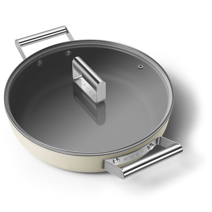 Smeg Cookware 50's Style Non-Stick Cream Deep Pan with Lid, 4-Quart