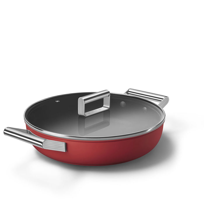 Smeg Cookware 50's Style Non-Stick Red Deep Pan with Lid, 4-Quart