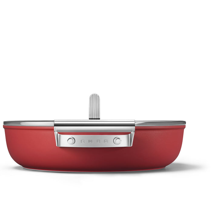 Smeg Cookware 50's Style Non-Stick Red Deep Pan with Lid, 4-Quart